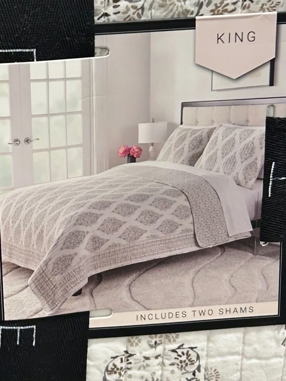 Rachel Zoe Brown, White and Gray King Cotton Reversible Quilt Set 106”x92”